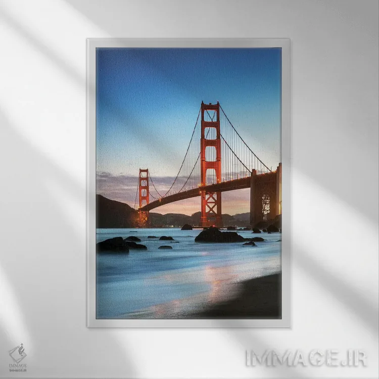 تابلو دکوراتیو San Francisco,سپیده دم در پل گلدن گیت، سان فرانسیسکو اثر ماتئو کولومبو - نمای قابدار سفید