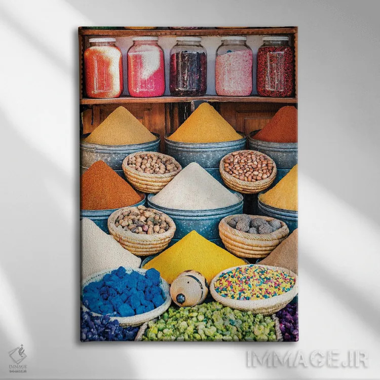 تابلو دکوراتیو Morocco I,ادویه های رنگارنگ، مراکش I اثر ماتئو کولومبو - نمای روبهرو روی دیوار