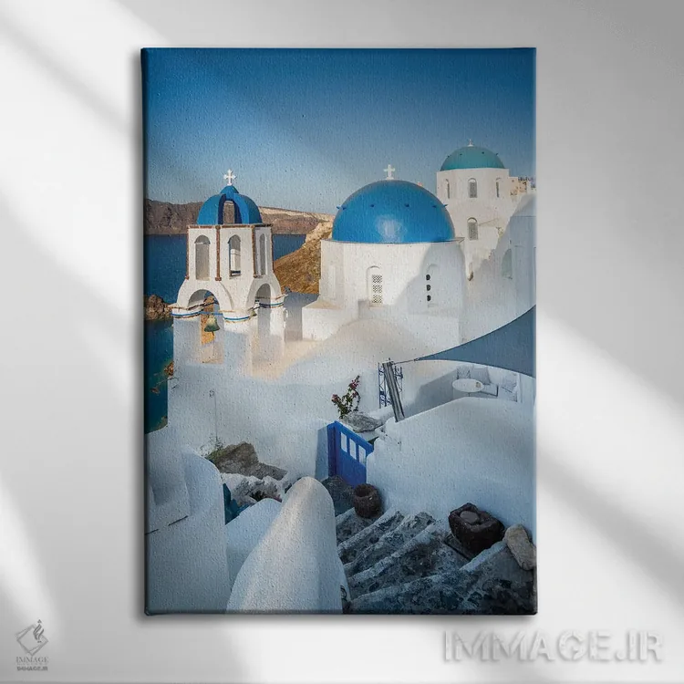 تابلو دکوراتیو Santorini,کلیسای نماباور آبی، سانتورینی اثر ماتئو کولومبو - نمای روبهرو روی دیوار