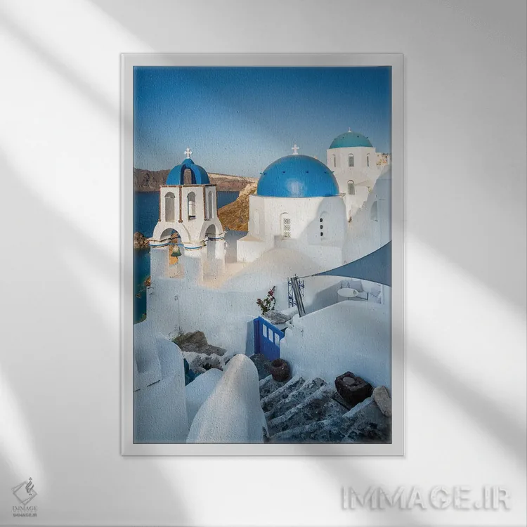 تابلو دکوراتیو Santorini,کلیسای نماباور آبی، سانتورینی اثر ماتئو کولومبو - نمای قابدار سفید