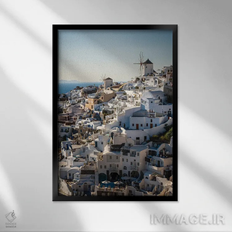 تابلو دکوراتیو Santorini,تابستان یونانی، سانتورینی اثر ماتئو کولومبو - نمای قابدار مشکی