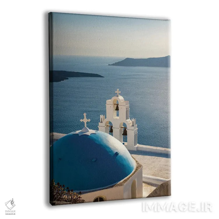 تابلو دکوراتیو Santorini,کلیسا و دریای آبی، سانتورینی اثر ماتئو کولومبو - نمای پرسپکتیو محصول