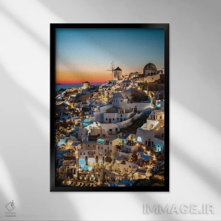 تابلو دکوراتیو Santorini,غروب در اویا، سانتورینی اثر ماتئو کولومبو - نمای قابدار مشکی