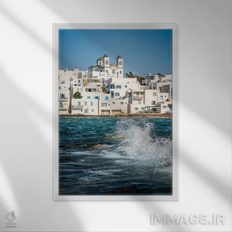 تابلو دکوراتیو Paros, Greece,شهر قدیمی و دریا، پاروس، یونان اثر ماتئو کولومبو - نمای قابدار سفید