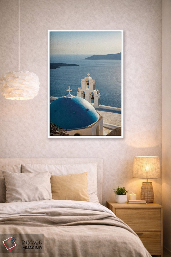 تابلو دکوراتیو Santorini,کلیسا و دریای آبی، سانتورینی اثر ماتئو کولومبو - D1W