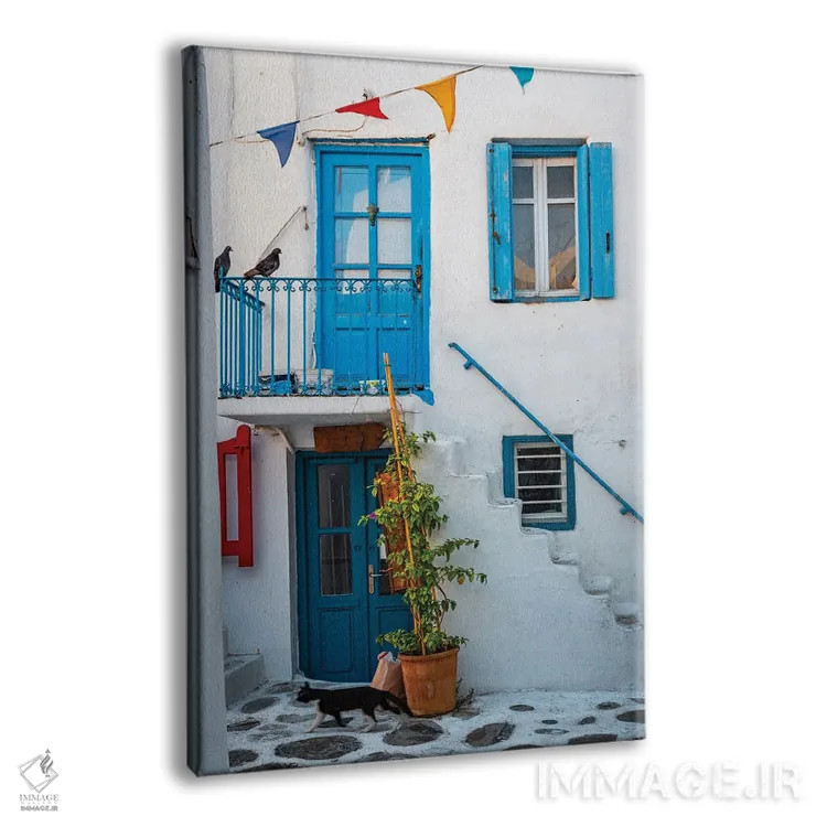 تابلو دکوراتیو Mykonos, Greece,گربه در شهر قدیمی، میکونوس، یونان اثر ماتئو کولومبو - نمای پرسپکتیو محصول