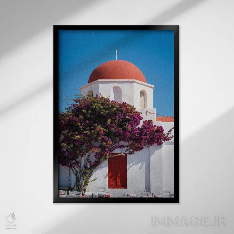 تابلو دکوراتیو Mykonos, Greece,کلیسای قرمز، میکونوس، یونان اثر ماتئو کولومبو - نمای قابدار مشکی