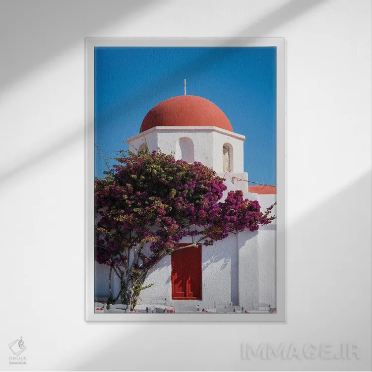 تابلو دکوراتیو Mykonos, Greece,کلیسای قرمز، میکونوس، یونان اثر ماتئو کولومبو - نمای قابدار سفید