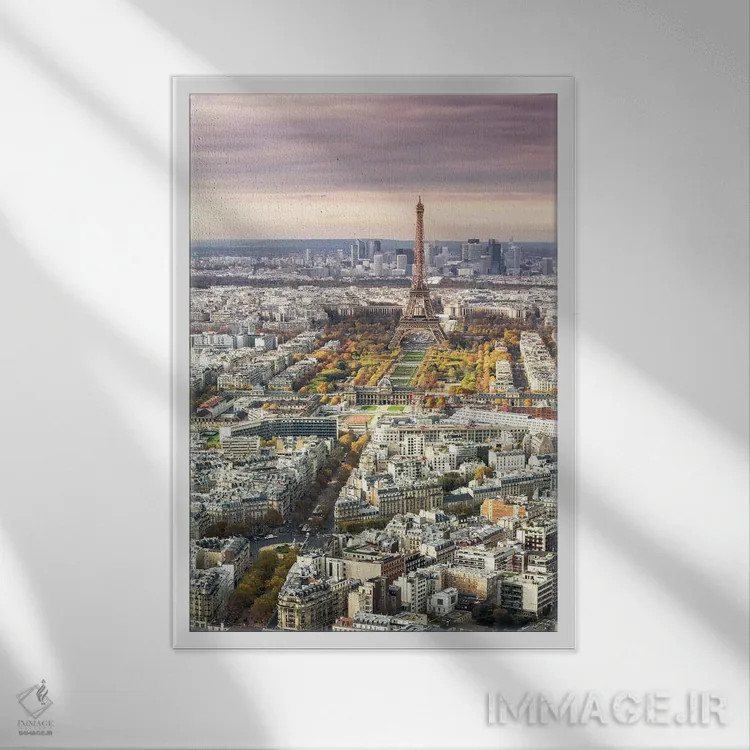 تابلو دکوراتیو France I,پاریس و برج ایفل در غروب، فرانسه I اثر ماتئو کولومبو - نمای قابدار سفید