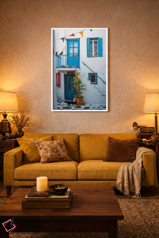 تابلو دکوراتیو Mykonos, Greece,گربه در شهر قدیمی، میکونوس، یونان اثر ماتئو کولومبو - D2W