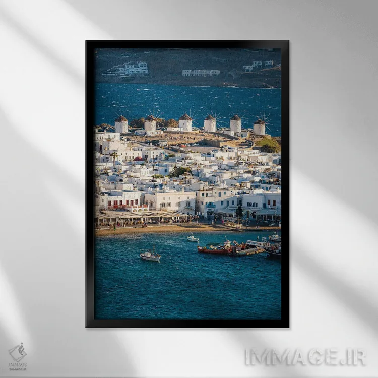 تابلو دکوراتیو Greece II,شهر میکونوس، یونان II اثر ماتئو کولومبو - نمای قابدار مشکی
