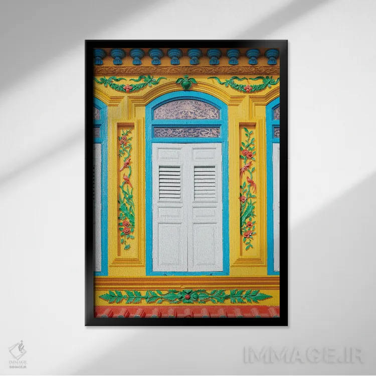 تابلو دکوراتیو خانه رنگارنگ، ملاکا، مالزی اثر ماتئو کولومبو - نمای قابدار مشکی
