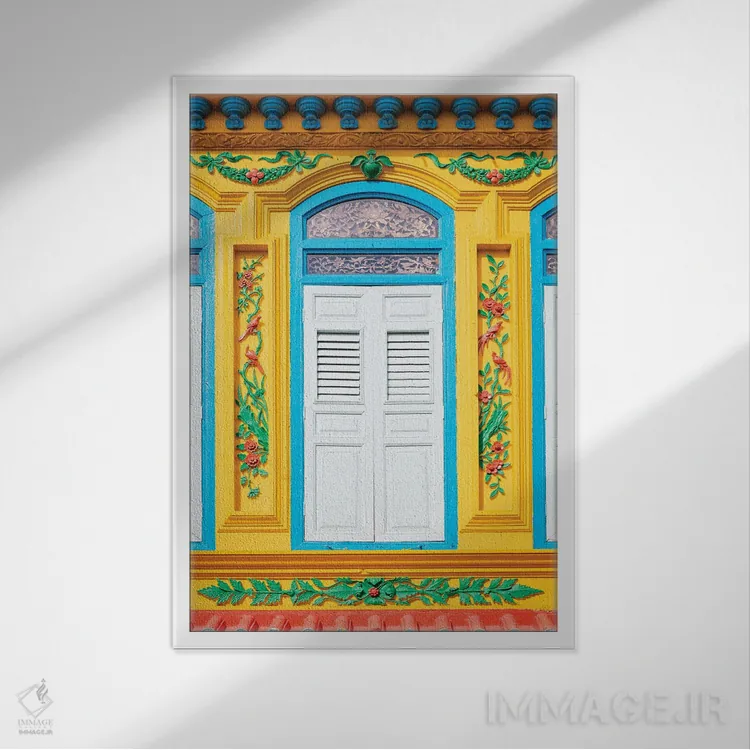 تابلو دکوراتیو خانه رنگارنگ، ملاکا، مالزی اثر ماتئو کولومبو - نمای قابدار سفید