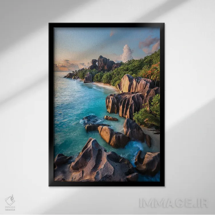 تابلو دکوراتیو La Digue, Seychelles II,غروب در جزیره گرمسیری، لا دیگو، س… اثر ماتئو کولومبو - نمای قابدار مشکی