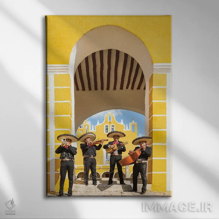 تابلو دکوراتیو Yucatan, Mexico,چهار ماریاچی با سازها، یوکاتان، مکزیک اثر ماتئو کولومبو - نمای روبهرو روی دیوار
