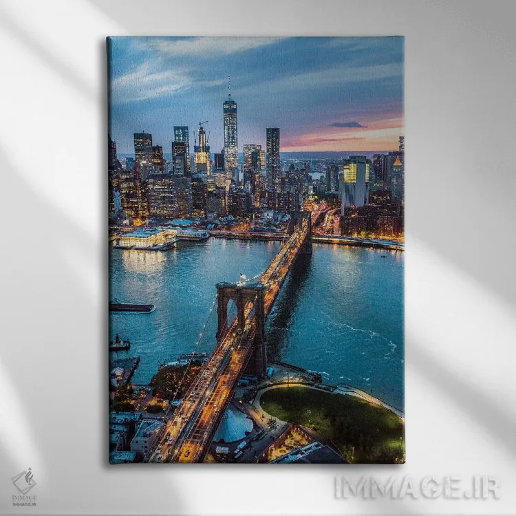 تابلو دکوراتیو خط افق نیویورک و پل بروکلین در شب اثر ماتئو کولومبو - نمای روبهرو روی دیوار