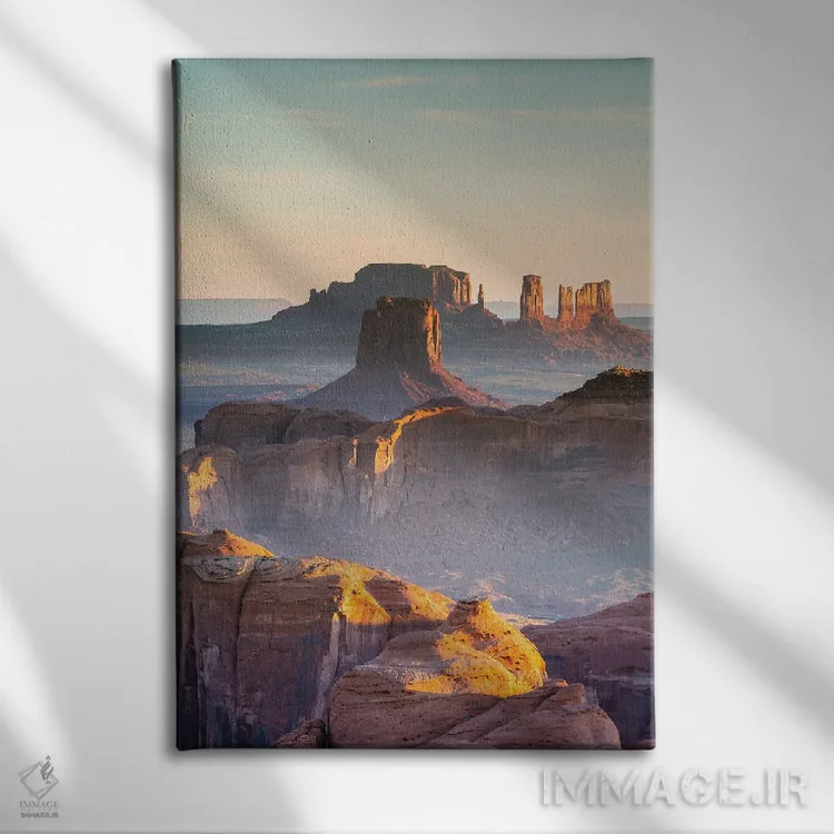 تابلو دکوراتیو Arizona,طلوع آفتاب بر فراز دره یادمان، آریزونا اثر ماتئو کولومبو - نمای روبهرو روی دیوار