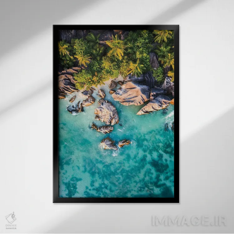 تابلو دکوراتیو La Digue Island, Seychelles I,ساحل صخره ای و اقیانوس، جزی… اثر ماتئو کولومبو - نمای قابدار مشکی