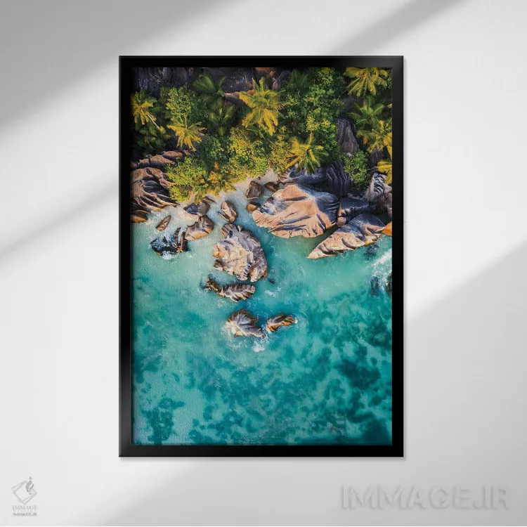 تابلو دکوراتیو La Digue Island, Seychelles I,ساحل صخره ای و اقیانوس، جزی… اثر ماتئو کولومبو - نمای قابدار مشکی