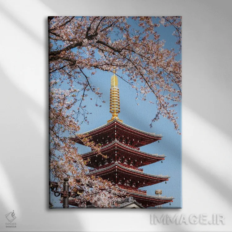 تابلو دکوراتیو Tokyo, Japan,پاگودای پنج طبقه و شکوفه های گیلاس، توکیو، ژ… اثر ماتئو کولومبو - نمای روبهرو روی دیوار