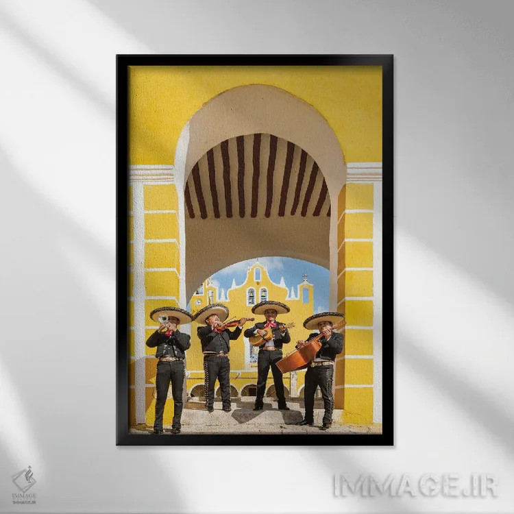 تابلو دکوراتیو Yucatan, Mexico,چهار ماریاچی با سازها، یوکاتان، مکزیک اثر ماتئو کولومبو - نمای قابدار مشکی