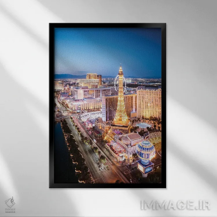 تابلو دکوراتیو Nevada,شهر لاس وگاس درخشان در شب، نوادا اثر ماتئو کولومبو - نمای قابدار مشکی