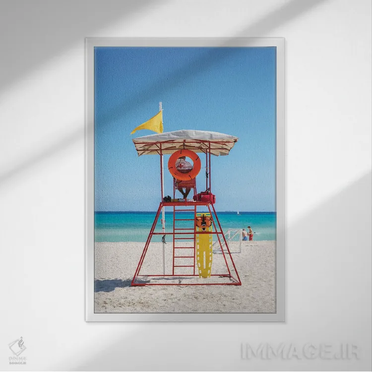 تابلو دکوراتیو Playa Del Carmen, Mexico,برج نجات غریق بر ساحل، پلایا دل… اثر ماتئو کولومبو - نمای قابدار سفید
