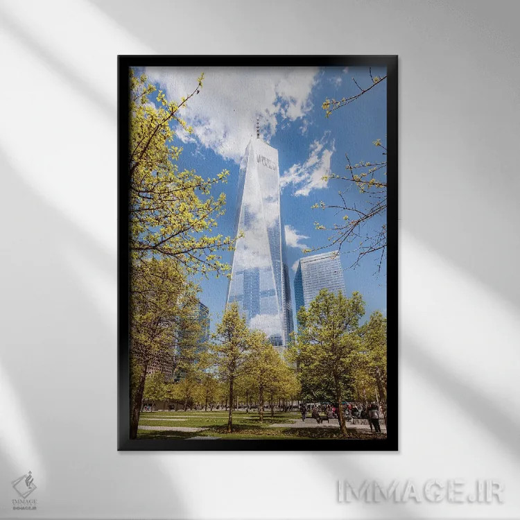 تابلو دکوراتیو New York,مرکز تجارت جهانی در بهار، نیویورک اثر ماتئو کولومبو - نمای قابدار مشکی