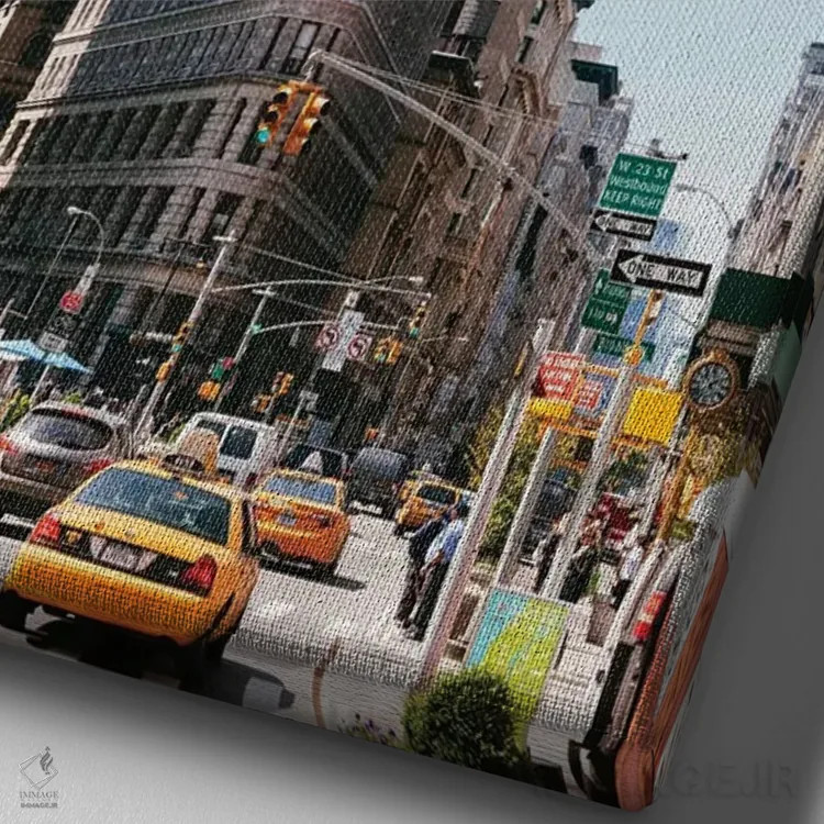 تابلو دکوراتیو New York City,تاکسی های زرد و ساختمان فلت آیرون، نیویورک اثر ماتئو کولومبو - نمای نزدیک بافت بوم