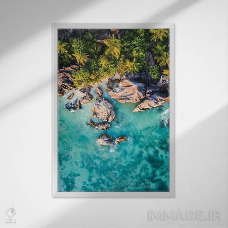 تابلو دکوراتیو La Digue Island, Seychelles I,ساحل صخره ای و اقیانوس، جزی… اثر ماتئو کولومبو - نمای قابدار سفید
