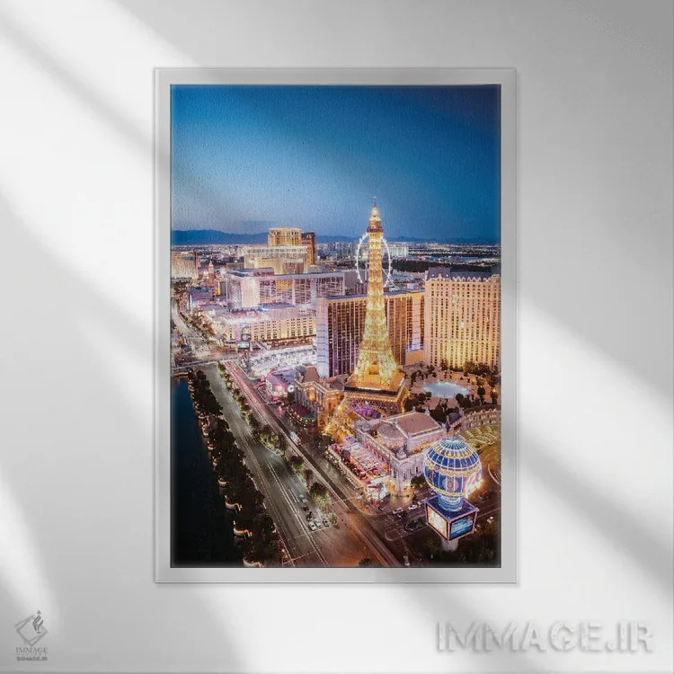 تابلو دکوراتیو Nevada,شهر لاس وگاس درخشان در شب، نوادا اثر ماتئو کولومبو - نمای قابدار سفید