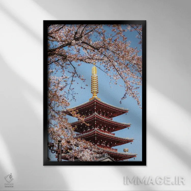 تابلو دکوراتیو Tokyo, Japan,پاگودای پنج طبقه و شکوفه های گیلاس، توکیو، ژ… اثر ماتئو کولومبو - نمای قابدار مشکی
