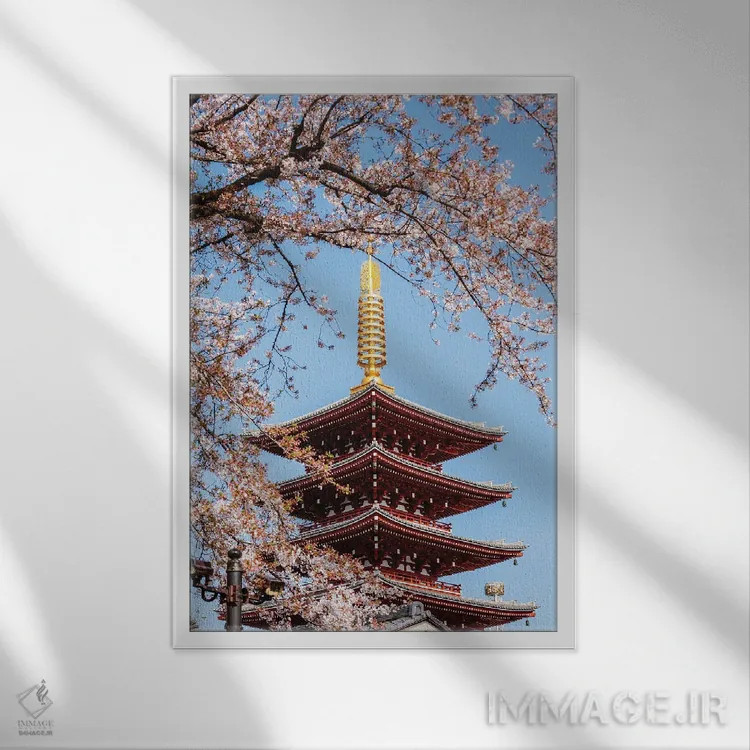 تابلو دکوراتیو Tokyo, Japan,پاگودای پنج طبقه و شکوفه های گیلاس، توکیو، ژ… اثر ماتئو کولومبو - نمای قابدار سفید