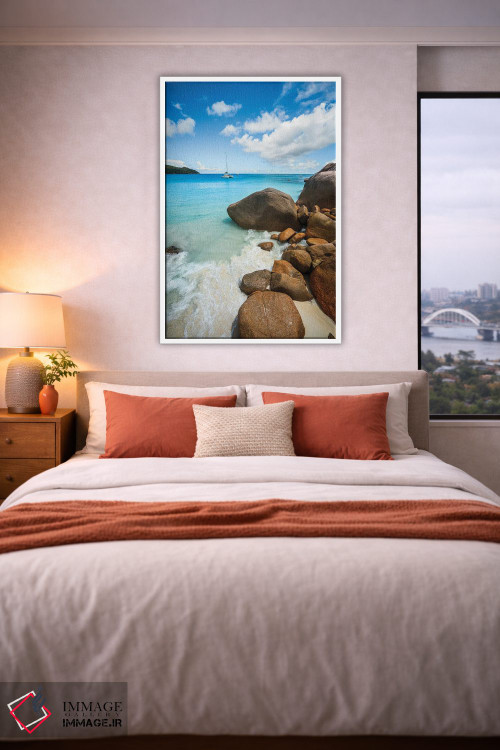 تابلو دکوراتیو Praslin Island, Seychelles,قایق بادبانی در اقیانوس آبی، ج… اثر ماتئو کولومبو - D4W