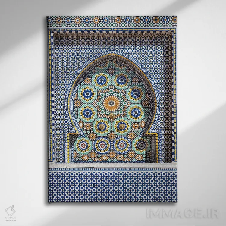 تابلو دکوراتیو Meknes, Morocco,فواره کاشی کاری شده تزیینی، مکناس، مراکش اثر ماتئو کولومبو - نمای روبهرو روی دیوار