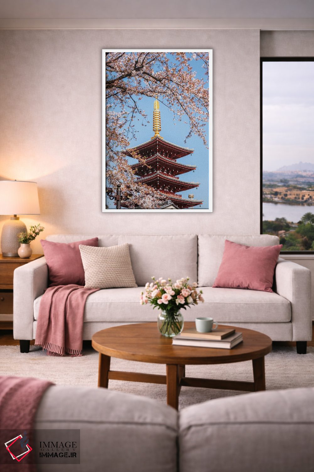 تابلو دکوراتیو Tokyo, Japan,پاگودای پنج طبقه و شکوفه های گیلاس، توکیو، ژ… اثر ماتئو کولومبو - D3W