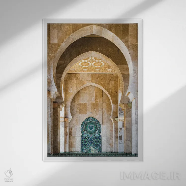 تابلو دکوراتیو Casablanca, Morocco,طاق مسجد، کازابلانکا، مراکش اثر ماتئو کولومبو - نمای قابدار سفید