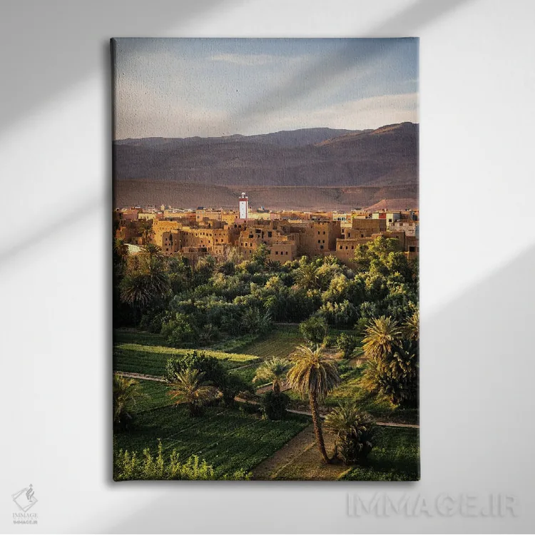 تابلو دکوراتیو Tinghir, Morocco,غروب آفتاب بر فراز قصبه، تینگیر، مراکش اثر ماتئو کولومبو - نمای روبهرو روی دیوار