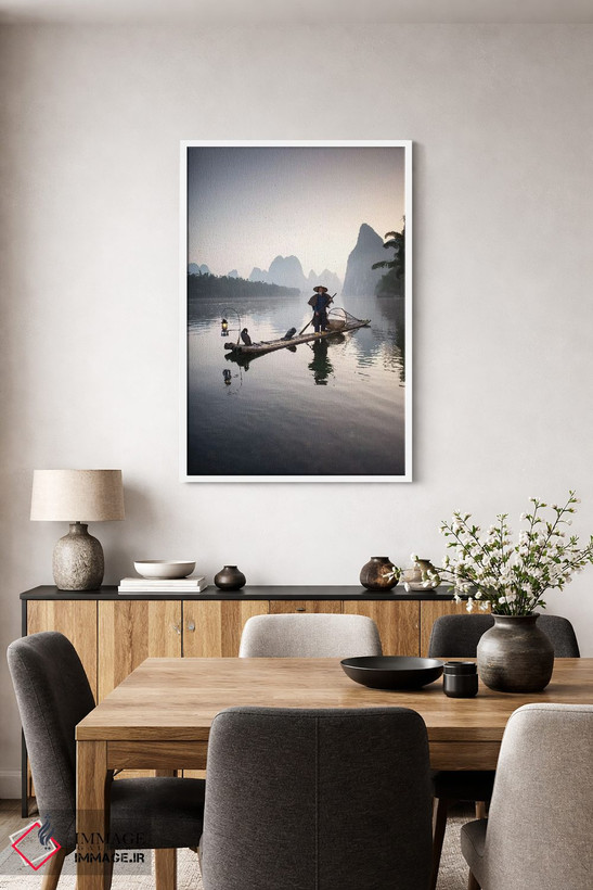 تابلو دکوراتیو Guilin, China,ماهیگیر با پرنده غواص، گویلین، چین اثر ماتئو کولومبو - D3W