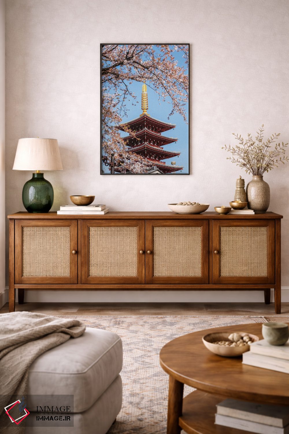 تابلو دکوراتیو Tokyo, Japan,پاگودای پنج طبقه و شکوفه های گیلاس، توکیو، ژ… اثر ماتئو کولومبو - D4B