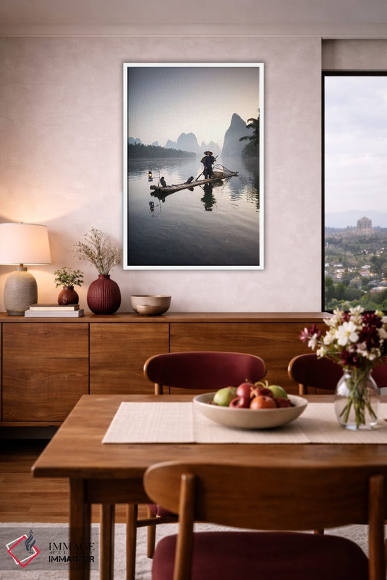 تابلو دکوراتیو Guilin, China,ماهیگیر با پرنده غواص، گویلین، چین اثر ماتئو کولومبو - D4W