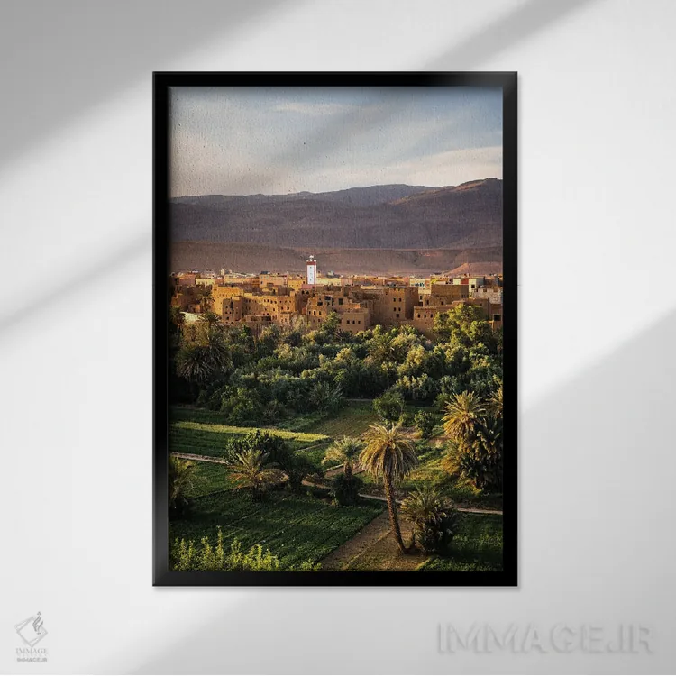 تابلو دکوراتیو Tinghir, Morocco,غروب آفتاب بر فراز قصبه، تینگیر، مراکش اثر ماتئو کولومبو - نمای قابدار مشکی