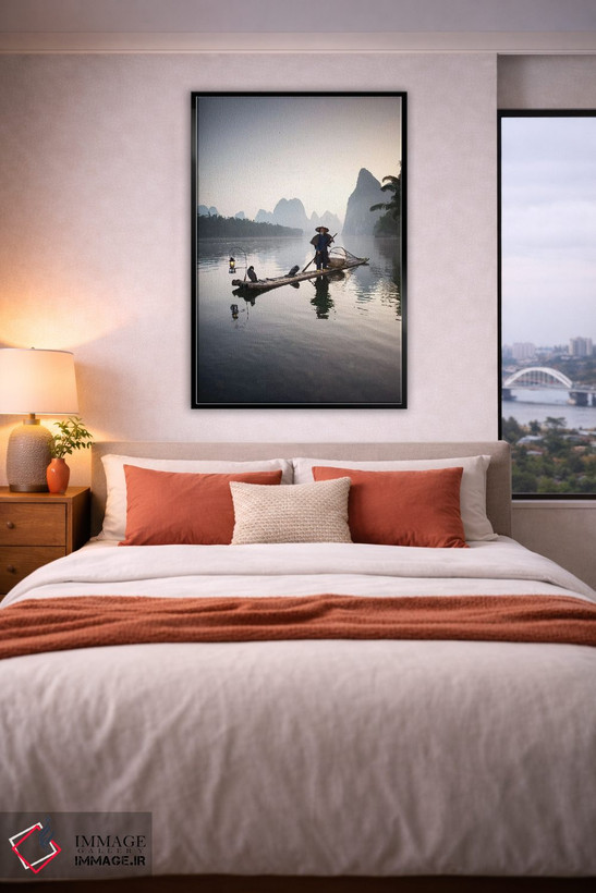 تابلو دکوراتیو Guilin, China,ماهیگیر با پرنده غواص، گویلین، چین اثر ماتئو کولومبو - D6B