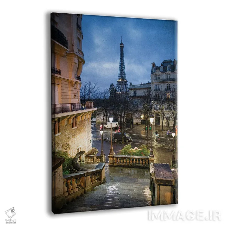 تابلو دکوراتیو Paris, France,راه پله و برج ایفل در شب، پاریس، فرانسه اثر ماتئو کولومبو - نمای پرسپکتیو محصول