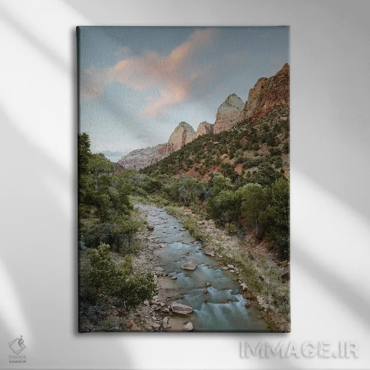 تابلو دکوراتیو Zion National Park,غروب آفتاب در رودخانه ویرجین، پارک ملی… اثر ماتئو کولومبو - نمای روبهرو روی دیوار