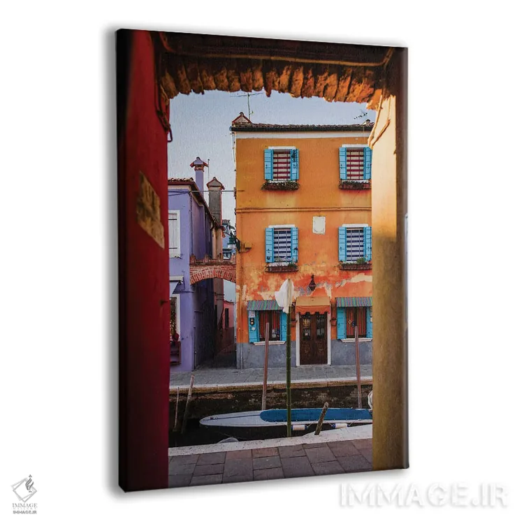 تابلو دکوراتیو Burano, Venice, Italy,غروب آفتاب بر فراز خانه نارنجی، بور… اثر ماتئو کولومبو - نمای پرسپکتیو محصول