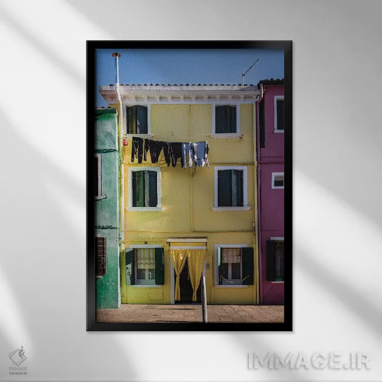 تابلو دکوراتیو Venice, Italy,خانه های رنگارنگ در جزیره بورانو، ونیز، ایت… اثر ماتئو کولومبو - نمای قابدار مشکی