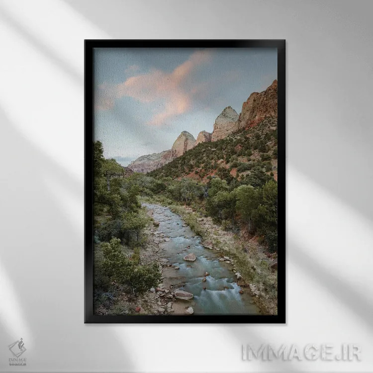 تابلو دکوراتیو Zion National Park,غروب آفتاب در رودخانه ویرجین، پارک ملی… اثر ماتئو کولومبو - نمای قابدار مشکی