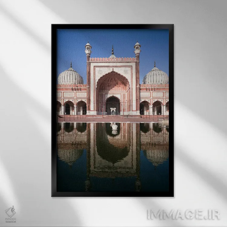 تابلو دکوراتیو Jama Masjid, Old Delhi, India,نمای جلوی مسجد، مسجد جامع… اثر ماتئو کولومبو - نمای قابدار مشکی