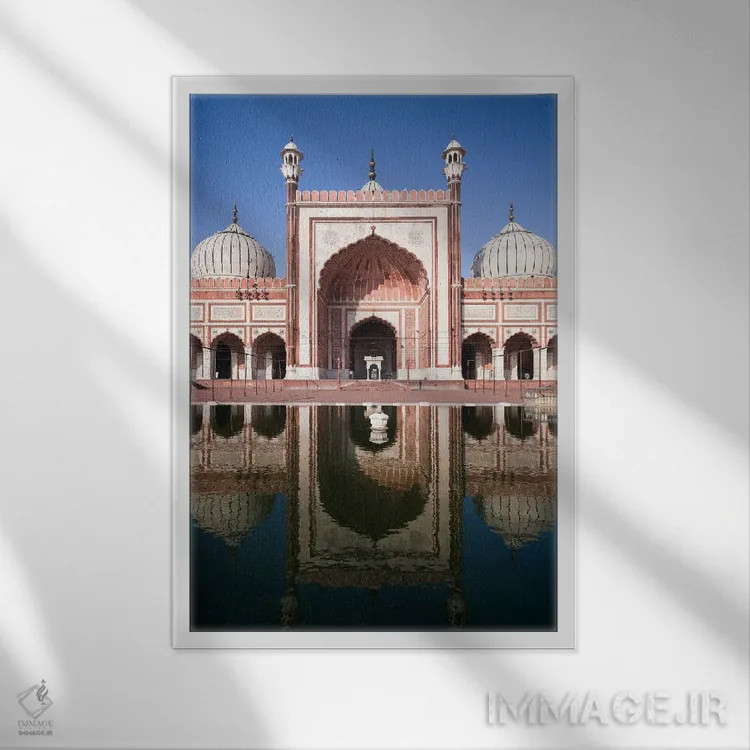 تابلو دکوراتیو Jama Masjid, Old Delhi, India,نمای جلوی مسجد، مسجد جامع… اثر ماتئو کولومبو - نمای قابدار سفید